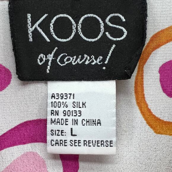 Koos Of Course Vintage Blouse Womens L Pink White Silk Abstract 90s Retro Top - Picture 11 of 14